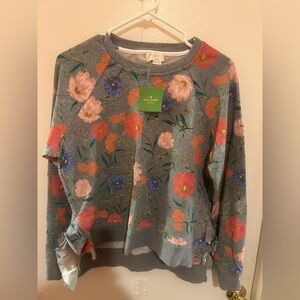 Kate Spade Gray Pullover Crewneck Sweatshirt with Floral Design